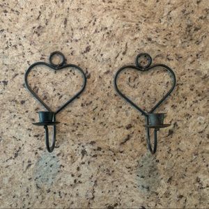Vintage Black Cast Iron Heart-Shaped Candle Wall Sconce